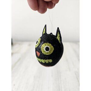 Pier 1 cat glitter ornament rare Xmas tree black green